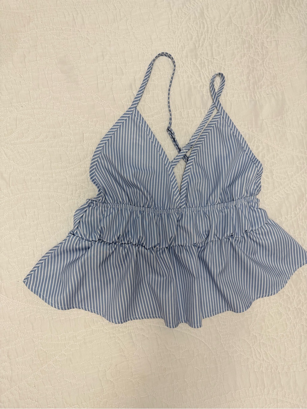 Blue Striped Peplum Cami Top